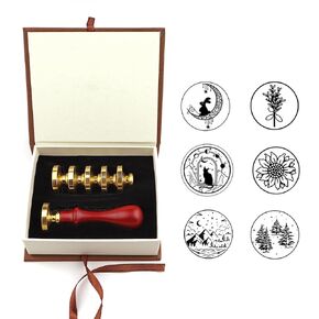 Animal Plants Wax Seal Stamp Set, YOSENLING 6 PCS Cat Wax Seal Stamp Kit, Vintage Personalized Stars Moon Wax Seal Stamp for Letter Cards Invitations,Gift Wrapping.