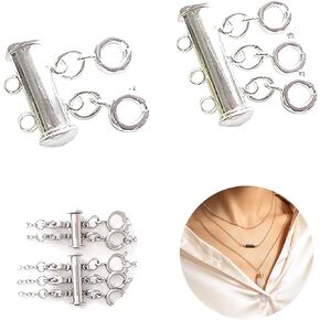 YMCAFZ Layered Necklace Spacer Clasp, 3 Strands Necklaces Slide Magnetic Tube Lock with Lobster Clasps, Jewelry Clasps Connectors for Layered Bracelet Jewelry Crafts Necklace, 2 Pack Gold and Sliver