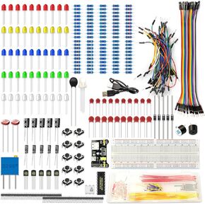 Electronic Component Assortment Kit，Total 1775PCS Metal Film Resistors,Variable Resistors,Ceramic Capacitor,Electrolytic Capacitor,Diode,Transistor, LED,Tactile Switch Compatible with Arduino