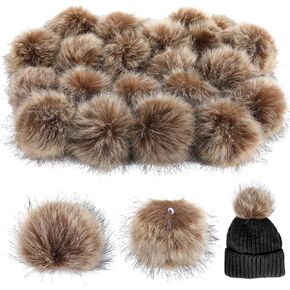 Shihanee 80 Pieces 4 Inch Faux Fur Pompom Fluffy Balls for Crochet Hat DIY Faux Fox Fur Pompoms with Elastic Loop for Knitting Hats Beanies Shoes Scarves Bags(Black)