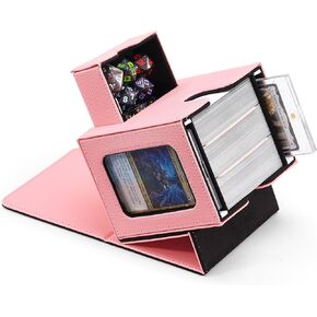 صندوق MTG Commander Deck Box مع شاشة قائد مزدوجة، صندوق بطاقات حاصل على براءة اختراع يناسب 100 بطاقة مزدوجة الأكمام، صندوق MTG مع صينية نرد، 2 مقسم، 2 حامل مغناطيسي، وردي وأسود in Kuwait