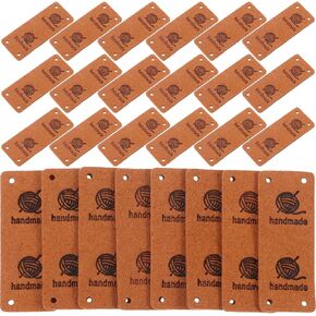 Operitacx 50pcs Leather Tags for Handmade Items, Leather Labels for Crochet Items, Crochet Tags for Handmade Items, Leather Handmade Labels for Clothing Knitting Shoes Hat Craft DIY