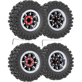 RC 1.2in Beadlock Wheels & Tires for 1/18 TRX4M RC Crawler Car,1.2in Adjustable 4 Offsets Rims & & Rubber Tires,4pcs,Black & Red