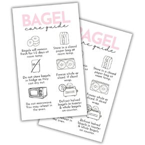 Bagel Care Instruction Cards | 50 pk 2x3.5" Guide Baker Bread Tips Client Baking Storage Container Sourdough Starter Labels Stickers