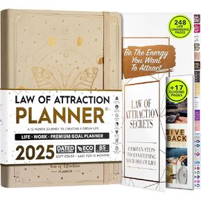 Law of Attraction Planner 2025 - Hourly, Weekly & Monthly Goal Setting Planner, 12 Month Journey to Increase Productivity | Life & Gratitude Journal, Include Foldable Vision Board, Gift Box & Stickers