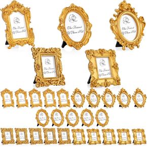 Maitys 15 Pcs Mini Picture Frames Vintage Tiny Frames Antique Photo Frame Baroque Ornate Resin Oval Frame Table Top Display Frame Home Wedding Decor (Black)