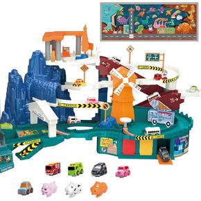 Dinosaur Toy Car Ramp Track Set – Fun Race Track Garage Adventure with Mini Cars & Animal Figures-Preschool Gift for Boys & Kids Ages 3-6