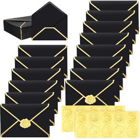 50 PCS Invited Envelopes, Large Size Black Envelopes, Black 5x7 Wedding Invitation Envelopes, Black Envelopes with Gold Stickers，Suitable for Weddings, Parties, Graduations, Etc. (Black)