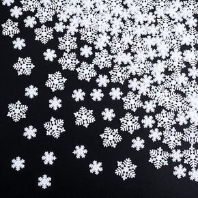 HINZIC 100Pcs Christmas Small Snowflakes for Craft, White Mini Snowflake Ornaments Plastic Winter Party Decor Embellishments for Thanksgiving DIY Scrapbooking Invitation Cards