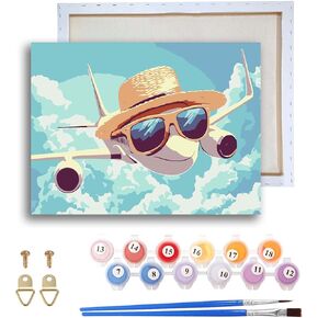 Ginfonr Framed Paint by Numbers Kit for Adults, Airplane Acrylic Paint by Numbers on Canva,Landscape Oil Painting for Beginner with Brushes, Adults Paint-by-Number Kits for Home Wall Decor (8x12inch)
