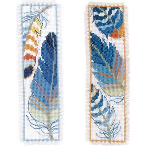 Vervaco Cross Stitch Bookmark Kit Blue Feathers (Set of 2) 2.4" x 8"