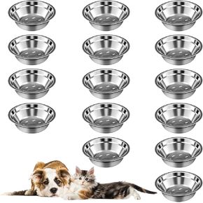 15 Pcs Bulk Stainless Steel Dog Bowls Pets Bowl Cat Water Bowls 2 Cups Dog Food Bowl Metal Replacement Food and Water Dish for Small Puppy Cat (16.68 oz)