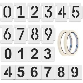 HFKPJRT 22 PCS Curb Number Painting Kit, Interlocking 0-9 Reusable Curb Stencil Kit for Address Painting, 4 inch & 3 inch 14 Mil Plastic Number Stencils Kit with Masking Tape for Road, Mailbox