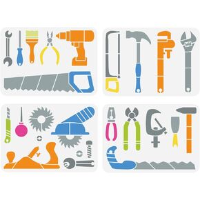 FINGERINSPIRE 4PCS Tool Painting Stencil 8.3x11.7inch Large Hammer Wrench Pliers Drawing Template Reusable Wrench Screwdriver Saw Stencil for Painting Daily Theme Template for Wall Floor Decoration