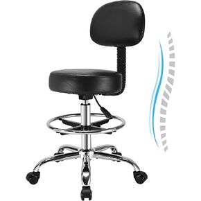 Drafting Chair Adjustable Tall Office Chair - Ergonomic Back Support, Standing Desk Chair with Thicker Leather Cushion and Adjustable Footrest Ring, Tall Desk Chair Suitable for Standing Desk (Black)