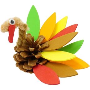 4E's Novelty 4 Pack Pinecone Turkey Craft Kit - DIY Thanksgiving Crafts for Kids & Adults, Thanksgiving Table Decorations, Turkey Arts and Crafts for Kids, Thanksgiving Centerpiece Craft for Kids