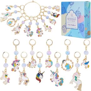 SUNNYCLUE 1 Box 20Pcs Stitch Markers Cute Enamel Unicorn Charm Locking Leverback Clasps Crochet Markers Removable Clip On Metal Knitting Marker Charms for Crocheting Weaving Sewing Quilting DIY Craft