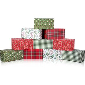 Qilery 10 Pack 10.6 x 6 x 6 Inch Christmas Gift Boxes Gift Shipping Boxes Corrugated Small Cardboard Boxes for Christmas Holiday Small Business Gift Packaging Party Supplies, 5 Styles