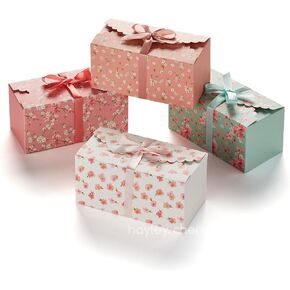 Floral Gift Boxes with Lids & Ribbons (20 Pack) 8" x 4" Cute Decorative Treat Boxes Empty for Gift Giving, Presents, Small Cookie Boxes, Mithai, Diwali Sweets, Candy, Christmas, Party Favor Boxes Bulk