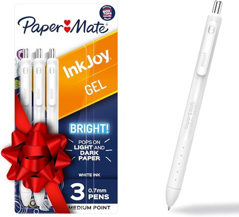 أقلام Paper Mate InkJoy Bright، أقلام جل، نقطة متوسطة (0.7 مم)، قابلة للسحب، حبر أبيض ساطع، حشوات للتخزين، عدد 3 in Saudi Arabia