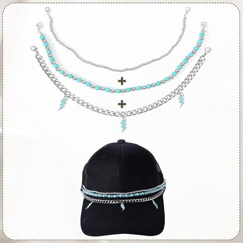 3pcs Trucker Hat Chains, Mesh Baseball Cap Chain Trucker Hat Bill Jewelry Decorative Hat Accessories Women Metal Chain Charm in Saudi Arabia