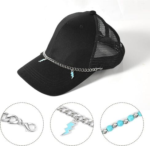 3pcs Trucker Hat Chains, Mesh Baseball Cap Chain Trucker Hat Bill Jewelry Decorative Hat Accessories Women Metal Chain Charm in Saudi Arabia