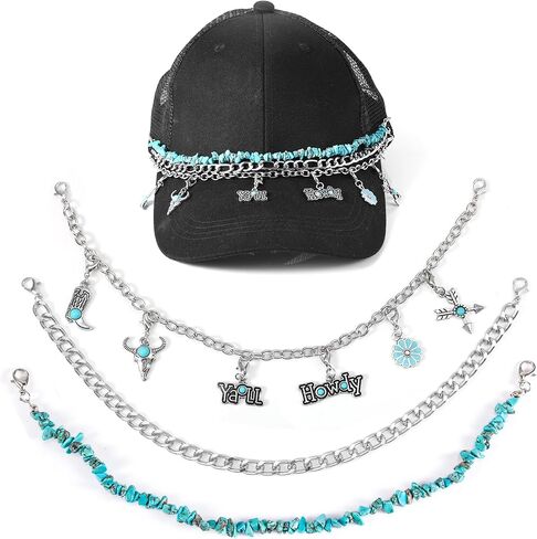 3pcs Trucker Hat Chains, Mesh Baseball Cap Chain Trucker Hat Bill Jewelry Decorative Hat Accessories Women Metal Chain Charm in Saudi Arabia