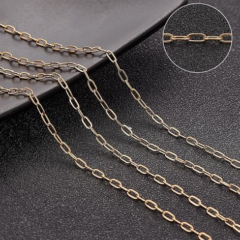 Beebeecraft 32.8 Feet/10M Gold Paperclip Chain Bulk 304 Stainless Steel Metal Rectangle Square Pull Extension Connectors Link Chains with Spool for Jewelry Making Necklace Bracelet DIY Crafts Supplies in Saudi Arabia