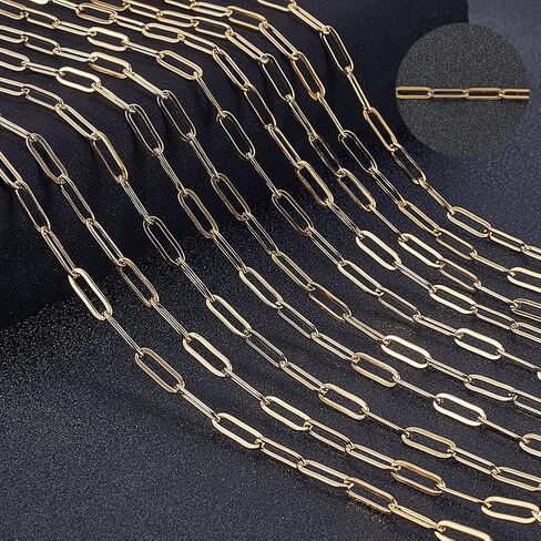 Beebeecraft 32.8 Feet/10M Gold Paperclip Chain Bulk 304 Stainless Steel Metal Rectangle Square Pull Extension Connectors Link Chains with Spool for Jewelry Making Necklace Bracelet DIY Crafts Supplies in Saudi Arabia