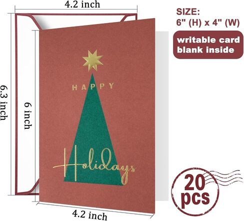 AZAZA Christmas Cards Boxed with Envelopes 20 Pack, Happy Holidays Cards with Unique Envelopes Merry Christmas Cards 2024 for Friends, Family and Loved Ones-Minimalism in Saudi Arabia