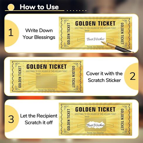 5 Pack Golden Tickets, Scratch Card with Envelope, Surprise Gift Reveal, Scratch Off Ticket, Card as Birthday Wedding Concert Ticket Cinema Voucher Raffle Gift, Gift Card for Kids Women Men in Kuwait