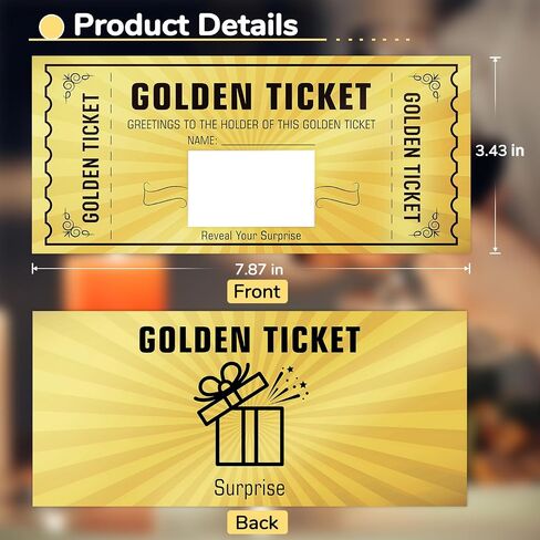 5 Pack Golden Tickets, Scratch Card with Envelope, Surprise Gift Reveal, Scratch Off Ticket, Card as Birthday Wedding Concert Ticket Cinema Voucher Raffle Gift, Gift Card for Kids Women Men in Kuwait
