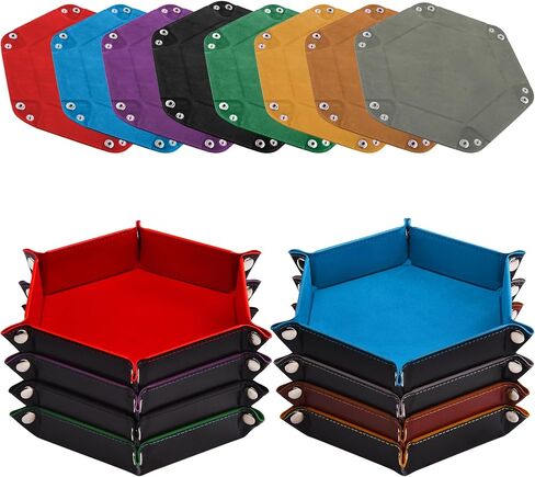 SIQUK 8 Pieces Dice Tray Hexagon Folding Dice Rolling Tray PU Leather Dice Trays Dice Holder Storage Box for D&D RPG Dice Games (Red,Blue,Violet,Black,Green,Yellow,Camel,Gray) in Saudi Arabia