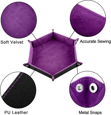 SIQUK 8 Pieces Dice Tray Hexagon Folding Dice Rolling Tray PU Leather Dice Trays Dice Holder Storage Box for D&D RPG Dice Games (Red,Blue,Violet,Black,Green,Yellow,Camel,Gray) in Saudi Arabia