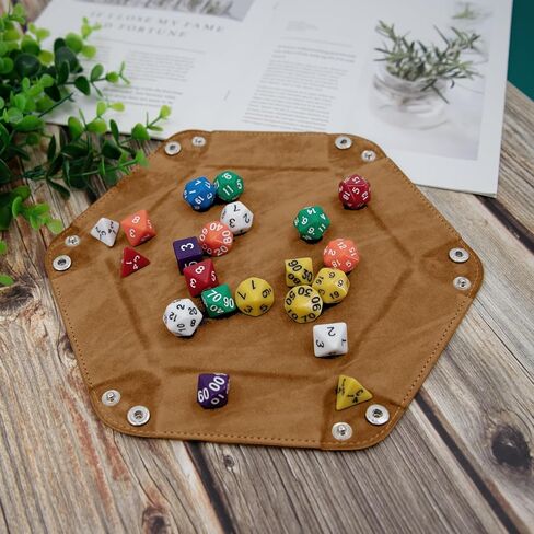 SIQUK 8 Pieces Dice Tray Hexagon Folding Dice Rolling Tray PU Leather Dice Trays Dice Holder Storage Box for D&D RPG Dice Games (Red,Blue,Violet,Black,Green,Yellow,Camel,Gray) in Saudi Arabia
