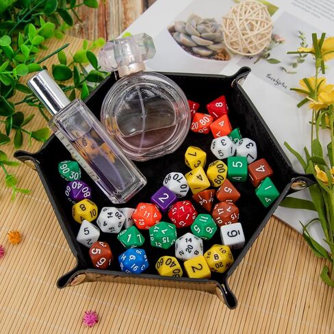 SIQUK 8 Pieces Dice Tray Hexagon Folding Dice Rolling Tray PU Leather Dice Trays Dice Holder Storage Box for D&D RPG Dice Games (Red,Blue,Violet,Black,Green,Yellow,Camel,Gray) in Saudi Arabia