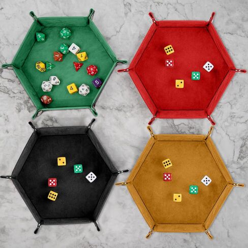 SIQUK 8 Pieces Dice Tray Hexagon Folding Dice Rolling Tray PU Leather Dice Trays Dice Holder Storage Box for D&D RPG Dice Games (Red,Blue,Violet,Black,Green,Yellow,Camel,Gray) in Saudi Arabia
