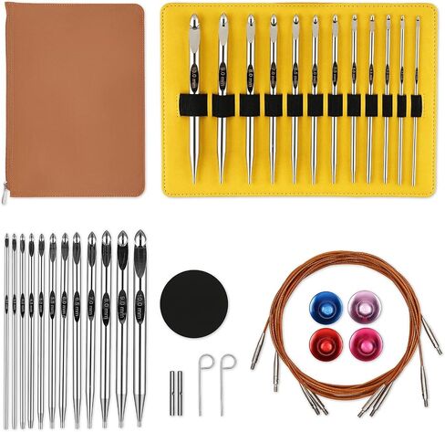 Tunisian Crochet Hooks Set with Cable 6-Inch Aluminum Interchangeable Crochet Hooks Set 3mm-10mm Long Crochet Hooks 26Pic (Umber) in Kuwait