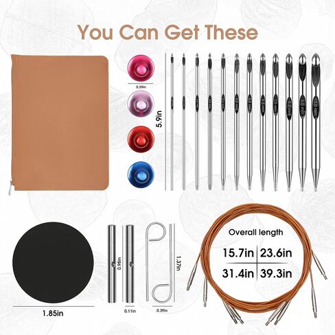Tunisian Crochet Hooks Set with Cable 6-Inch Aluminum Interchangeable Crochet Hooks Set 3mm-10mm Long Crochet Hooks 26Pic (Umber) in Kuwait