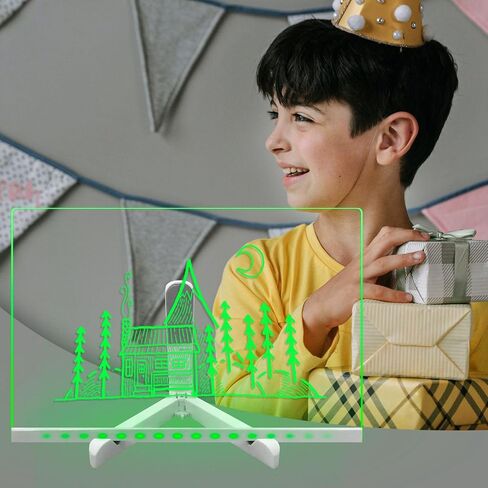 لوحة مسح جافة من الأكريليك مقاس 15 * 11 بوصة مع حامل و7 أقلام تلوين قابلة لإعادة الكتابة DIY وملاحظة رسالة ولوحة شفافة وعلامة نيون خافتة وإضاءة ليلية للأطفال في المكتب in Saudi Arabia