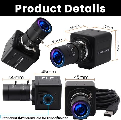 QILOVE USB Camera 2.8-12mm Varifocal Lens 8Megapixel Webcam with IMX179 (1/3.2'') 8mp Webcam for Android Linux Windows Industrial Video in Kuwait