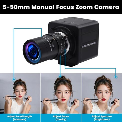QILOVE USB Camera 2.8-12mm Varifocal Lens 8Megapixel Webcam with IMX179 (1/3.2'') 8mp Webcam for Android Linux Windows Industrial Video in Kuwait