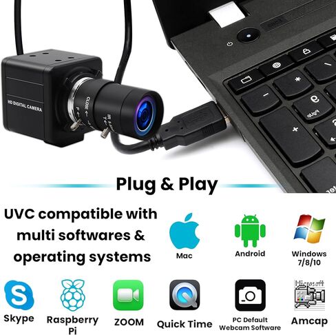 QILOVE USB Camera 2.8-12mm Varifocal Lens 8Megapixel Webcam with IMX179 (1/3.2'') 8mp Webcam for Android Linux Windows Industrial Video in Kuwait
