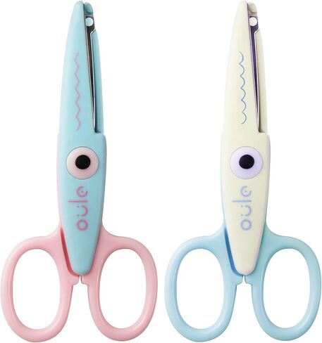 مقص للصياغة (عبوة من قطعتين) - مقص حرفي بحافة نمط زخرفي، مقص فاخر، مقص نمط، مناسب لمشاريع صياغة القصاصات الممتعة للأطفال البالغين (أزرق + بيج) in Kuwait