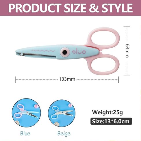 مقص للصياغة (عبوة من قطعتين) - مقص حرفي بحافة نمط زخرفي، مقص فاخر، مقص نمط، مناسب لمشاريع صياغة القصاصات الممتعة للأطفال البالغين (أزرق + بيج) in Kuwait