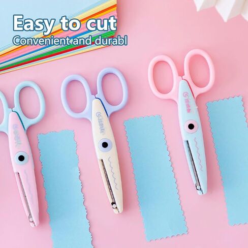 مقص للصياغة (عبوة من قطعتين) - مقص حرفي بحافة نمط زخرفي، مقص فاخر، مقص نمط، مناسب لمشاريع صياغة القصاصات الممتعة للأطفال البالغين (أزرق + بيج) in Kuwait