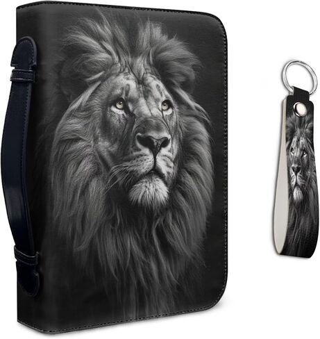 Lotusorchid Bible Cover for Men with Leather Keychain, Lion Print Bible Carrying Case Church Bag Men's Bible Protective Cover for Bible Study, Black, Size XL in Saudi Arabia