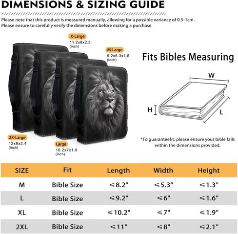Lotusorchid Bible Cover for Men with Leather Keychain, Lion Print Bible Carrying Case Church Bag Men's Bible Protective Cover for Bible Study, Black, Size XL in Saudi Arabia