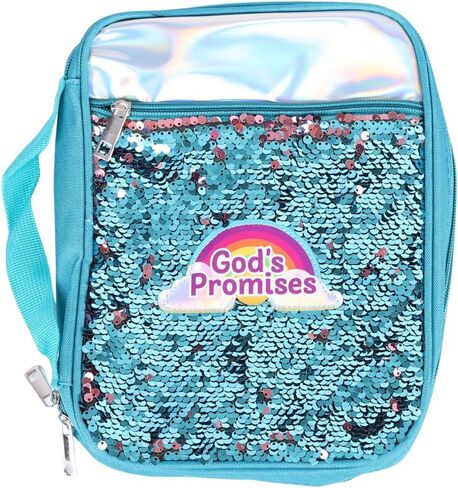 God's Promises | Sequin Cute Teal Bible Covers for Teen Girls | Book Case for Kids | Girls Bible Bag with Ribbon Bookmark Pen Loop Organizer Pockets (8.87 X 6.25 X 1.87 Inches) in Saudi Arabia