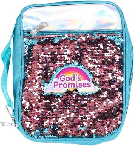 God's Promises | Sequin Cute Teal Bible Covers for Teen Girls | Book Case for Kids | Girls Bible Bag with Ribbon Bookmark Pen Loop Organizer Pockets (8.87 X 6.25 X 1.87 Inches) in Saudi Arabia